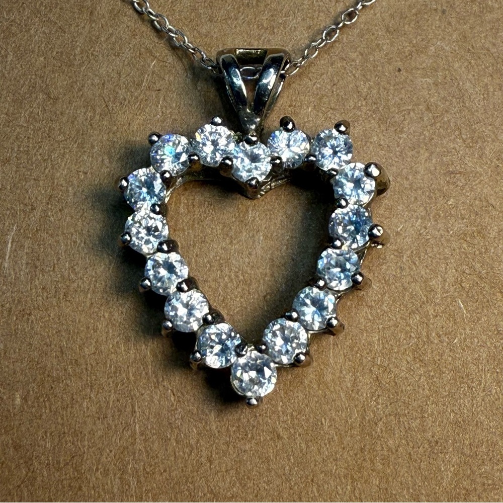 Vintage Dee Berkley Sterling and Rhinestone Heart Necklace